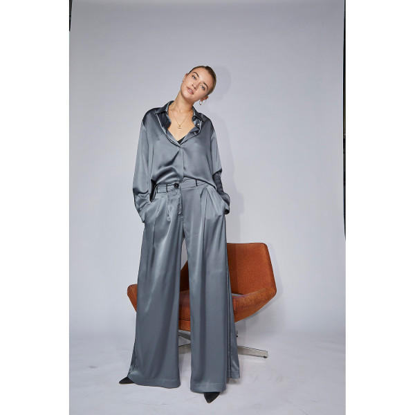 Serena Bute The Boyfriend Shirt - Smoke Pearl Plant Based Satin