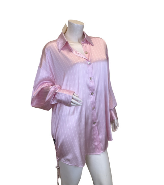 MAX & MOI Oversized Silk Shirt in Pink Stripe