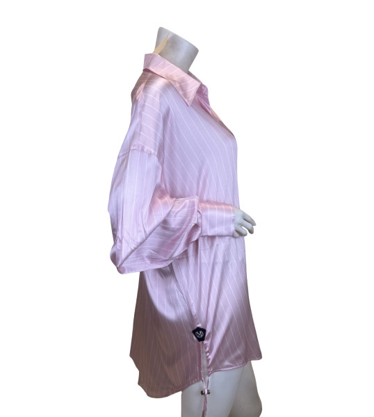 MAX & MOI Oversized Silk Shirt in Pink Stripe