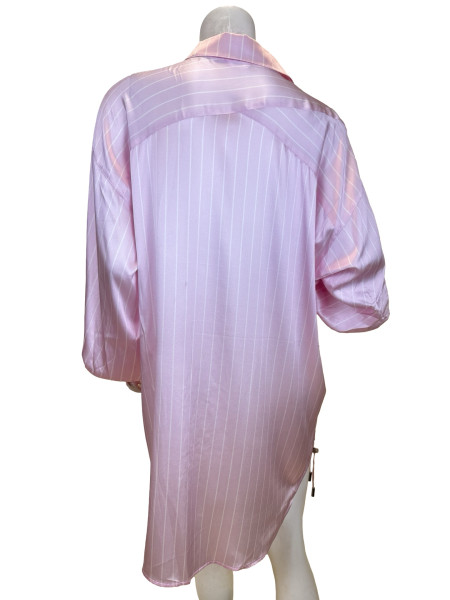 MAX & MOI Oversized Silk Shirt in Pink Stripe