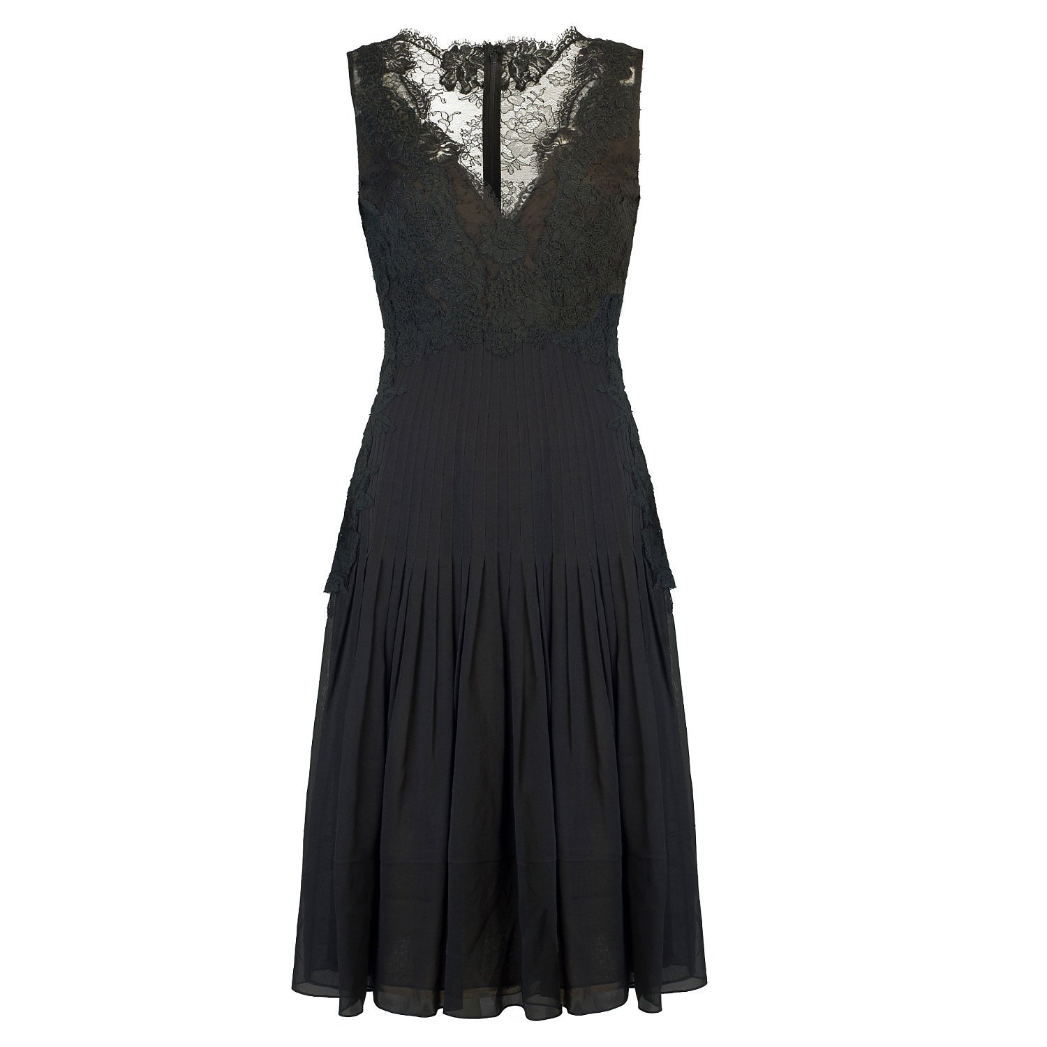 Oscar De La Renta Pleated Lace-Trimmed Midi Dress