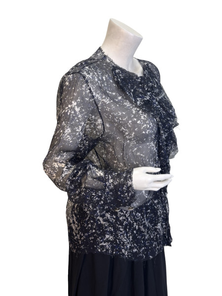 CHANEL Black and White Speckled Blouse