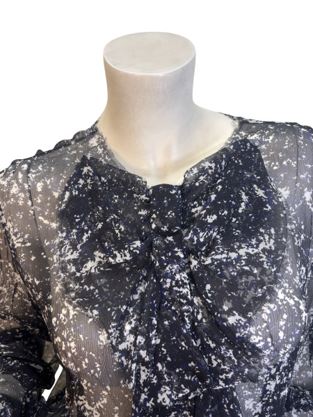 CHANEL Black and White Speckled Blouse