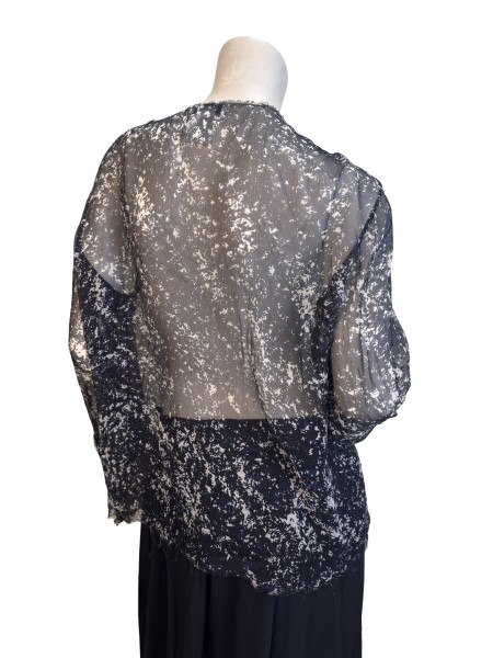 CHANEL Black and White Speckled Blouse