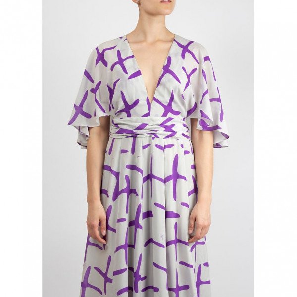 ISSA Patterned Maxi Dress with Cape Shoulder