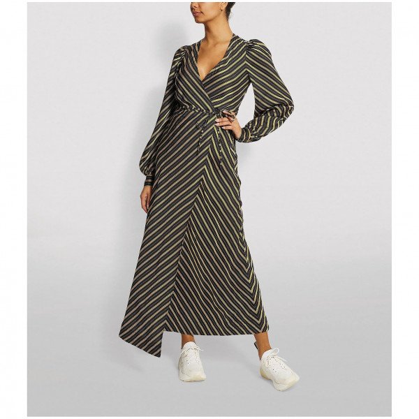 Ganni Stripe Print Wrap Dress