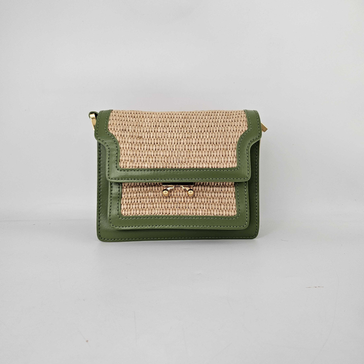 Marni Mini Raffia Trunk Crossbody Bag in Green