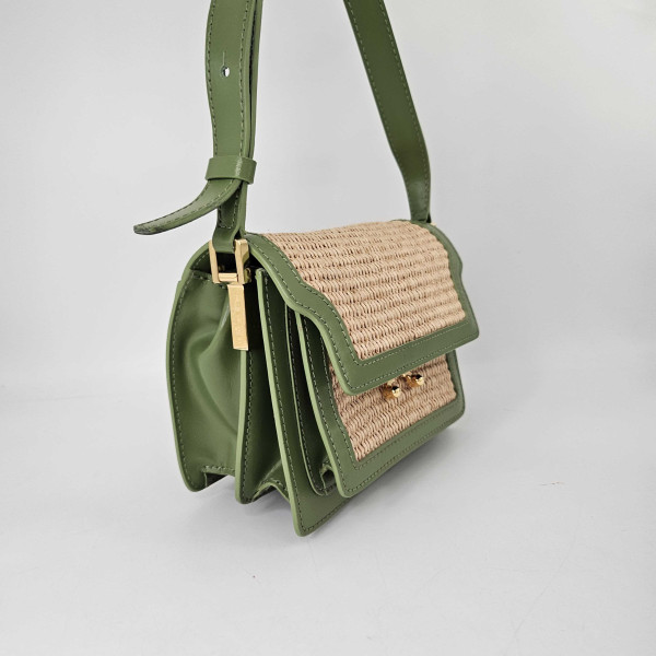 Marni Mini Raffia Trunk Crossbody Bag in Green
