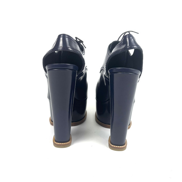Louis Vuitton LOUIS VUITTON Blue Glossed Leather Louisiana Platform Slingback Heels