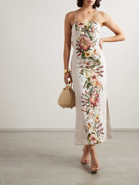 Zimmermann フローラル リネン マキシドレス ZIMMERMANN Golden belted floral-print linen maxi dress | NET