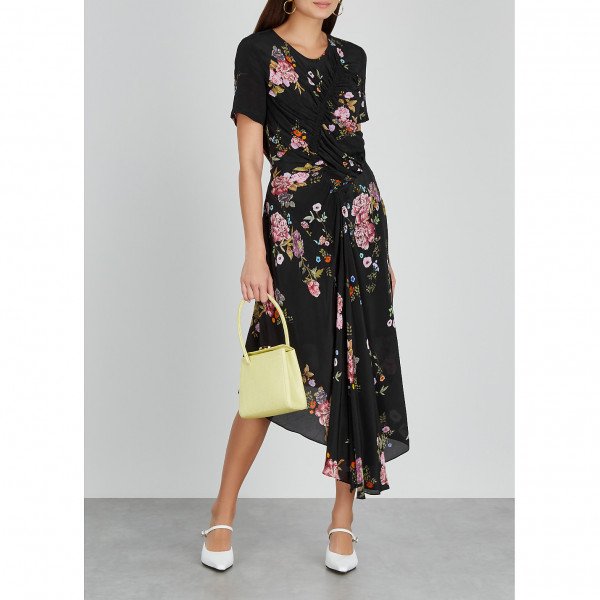 Preen Line Ruched Floral-Print Midi Dress