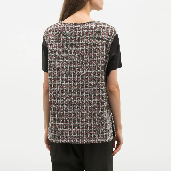 Fendi Tweed & Leather Contrast Sleeve Top