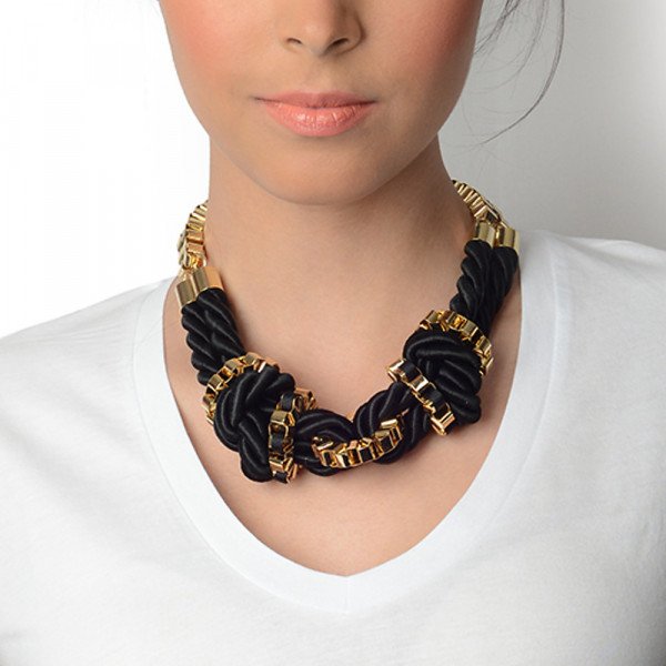 John & Pearl Knot Necklace in Gold and Black