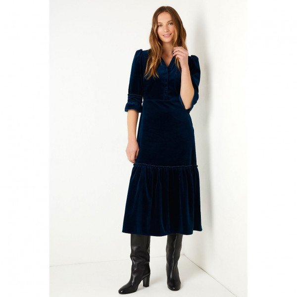 Wyse London Isobel Velvet Dress In Petrol