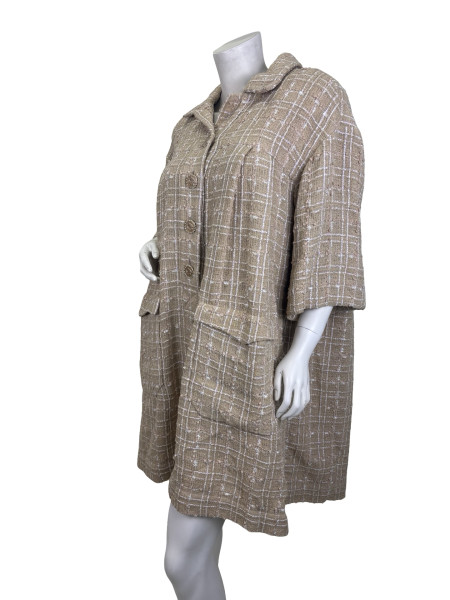 CHANEL Tweed Button Up Midi Dress in Beige