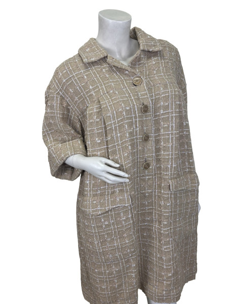 CHANEL Tweed Button Up Midi Dress in Beige