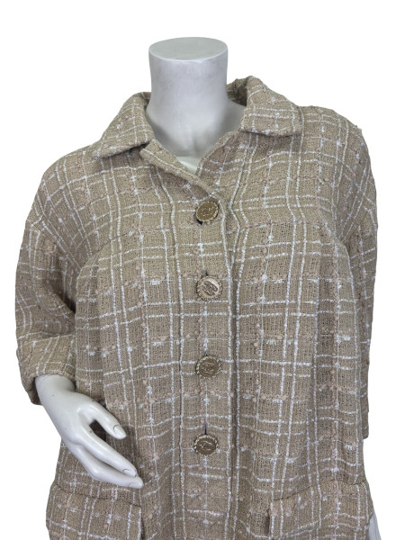 CHANEL Tweed Button Up Midi Dress in Beige