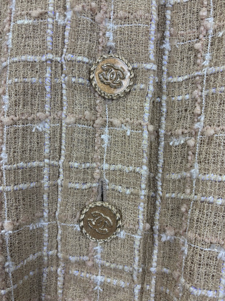 CHANEL Tweed Button Up Midi Dress in Beige