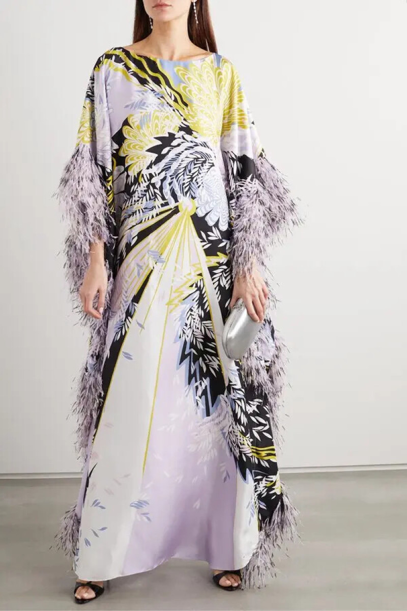 Ralph and Russo Sequin-embellished Feather-trimmed Printed Silk-satin Gown