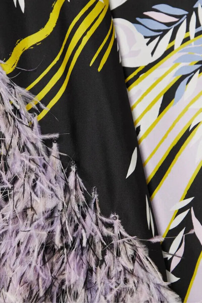 Ralph and Russo Sequin-embellished Feather-trimmed Printed Silk-satin Gown