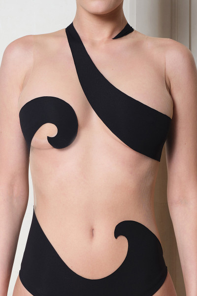 Maison Souraya Swirl Bodysuit/Swimsuit Black