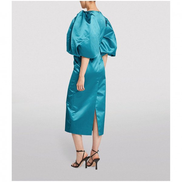 Rasario Satin Puff-Sleeved Midi Dress