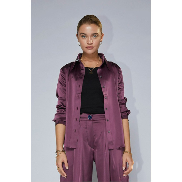 Serena Bute The New Serena Shirt - Prune Purple Plant Based Satin