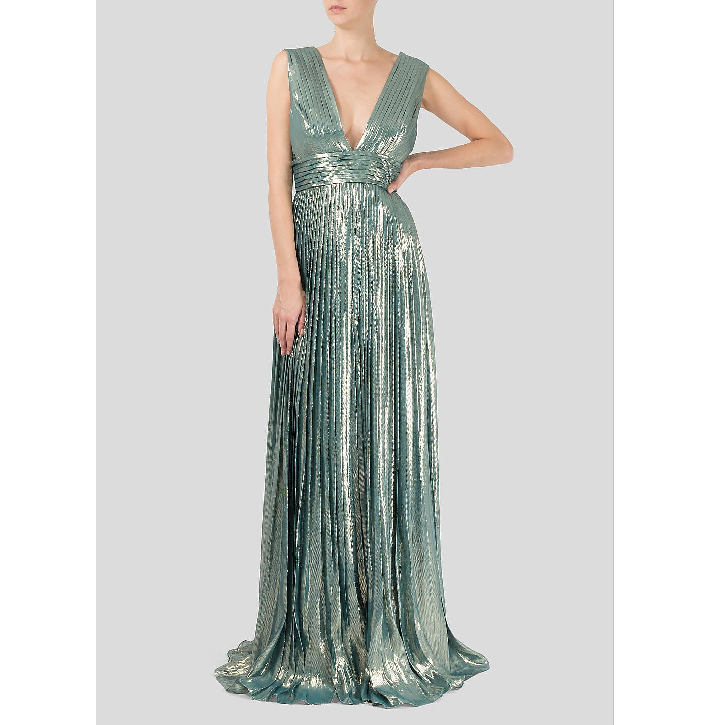 Dhela Pleated Metallic Silk Gown