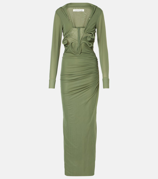 CHRISTOPHER ESBER Venus Plunged Maxi Dress in Olive