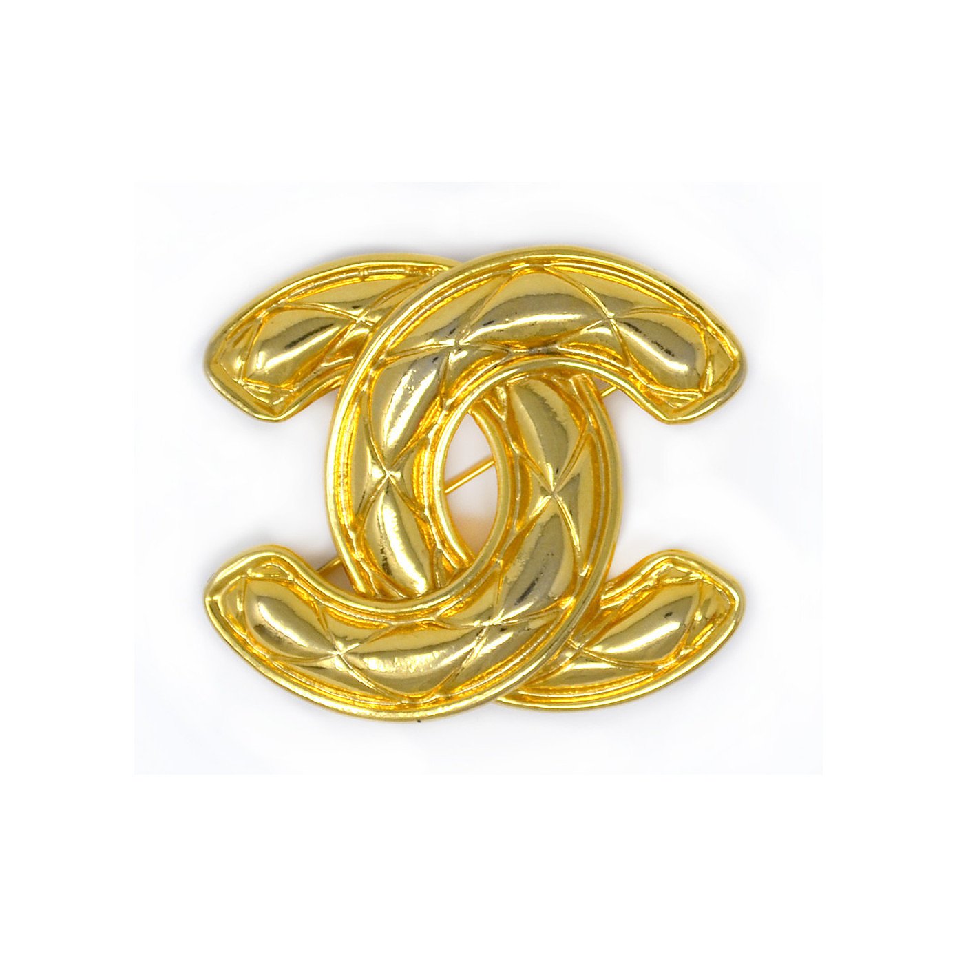 CHANEL 1980s Gold Plated CC Matelasse Brooch