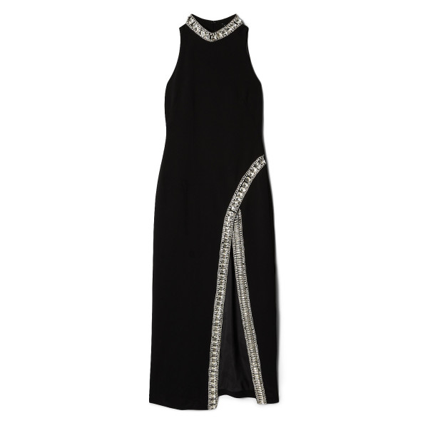 Karen Millen Crystal Embellished Woven Thigh Split Maxi