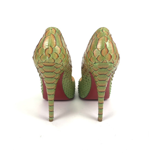 Christian Louboutin Green Exotic-Effect Peep-Toe Heels