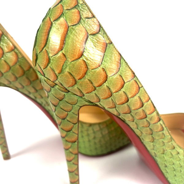 Christian Louboutin Green Exotic-Effect Peep-Toe Heels
