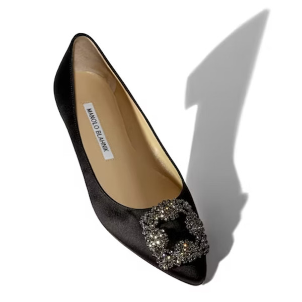 Manolo Blahnik Hangisi Embellished Satin Point-Toe Flats