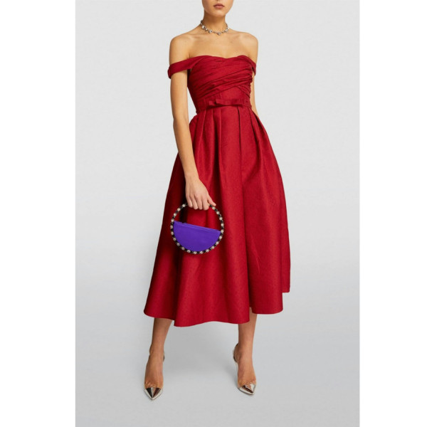 Self-Portrait Textured Off Shoulder Midi Dress