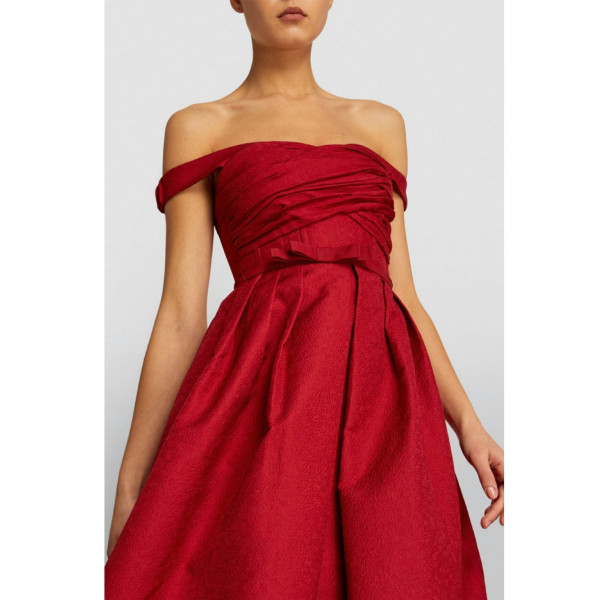 Self-Portrait Textured Off Shoulder Midi Dress