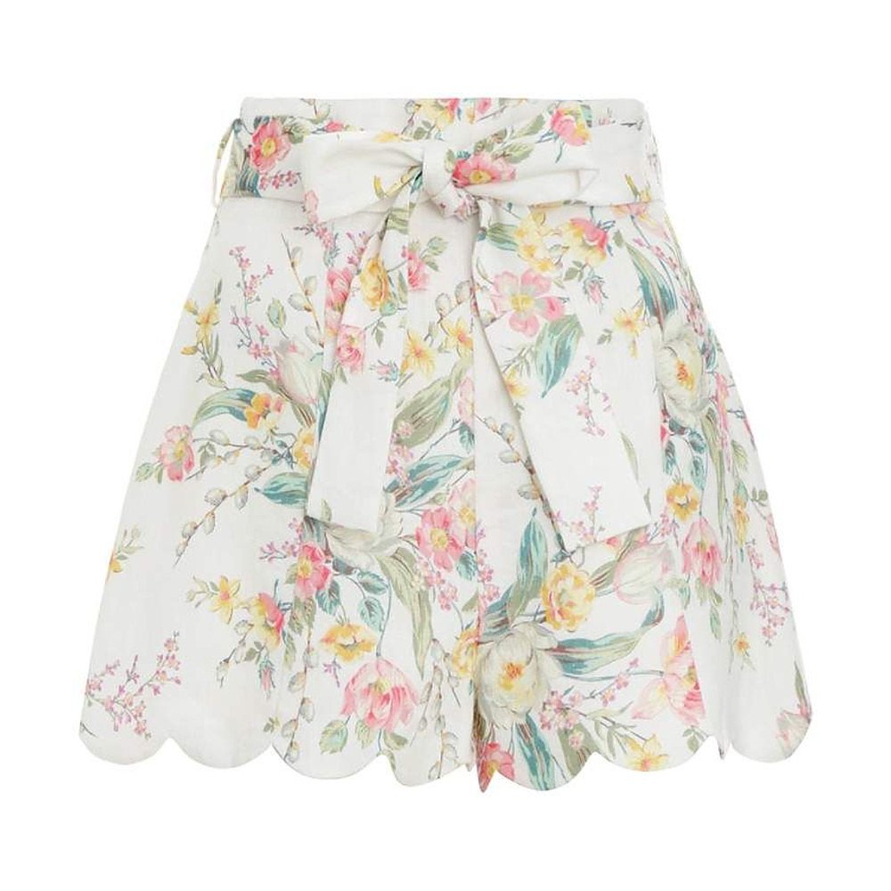Rent Buy ZIMMERMANN Zinnia Scalloped Floral-Print Linen Shorts 