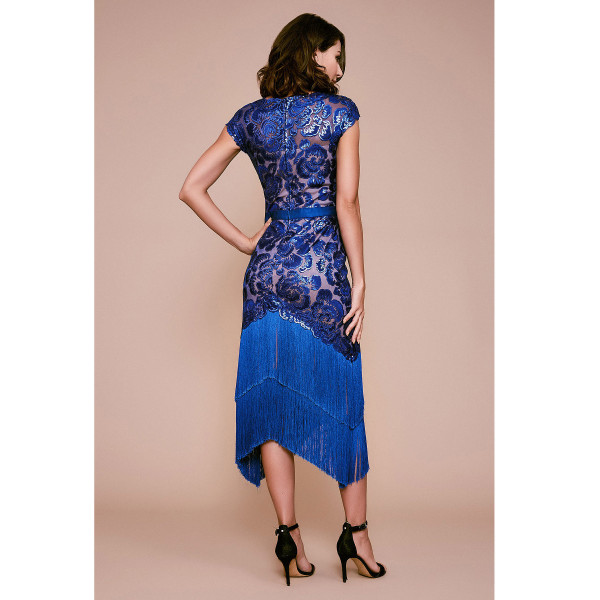 Tadashi Shoji Keilani Fringe Tea-Length Dress