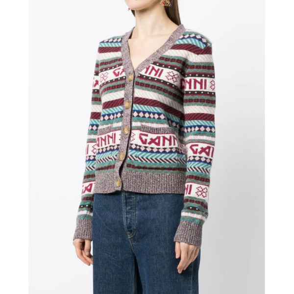 Ganni Wool Logo Mix Cardigan