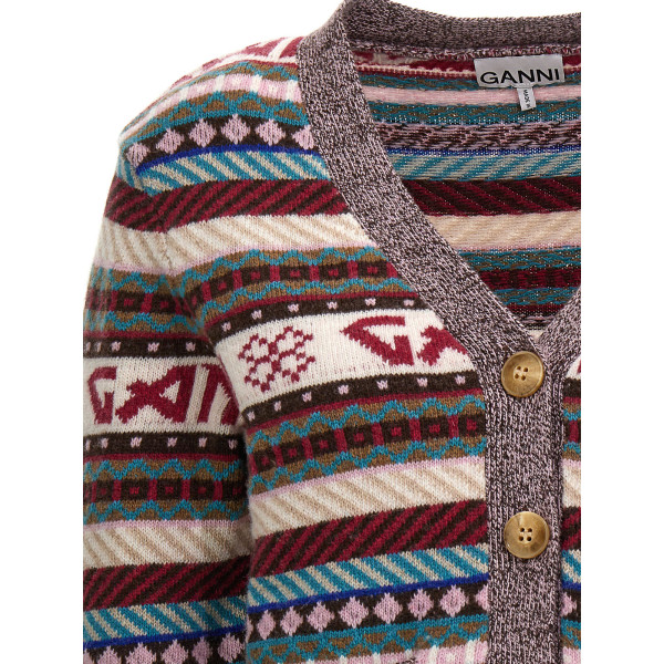 Ganni Wool Logo Mix Cardigan
