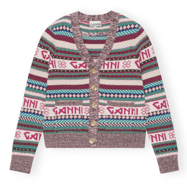 Kalamata Green Logo Wool Mix Cardigan | GANNI US