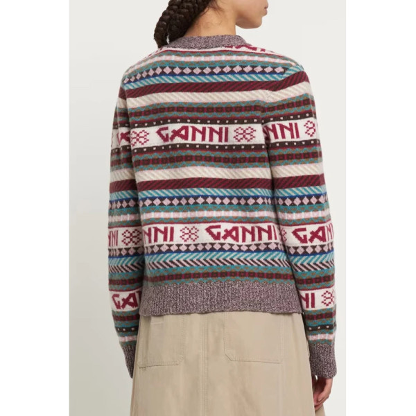 Ganni Wool Logo Mix Cardigan