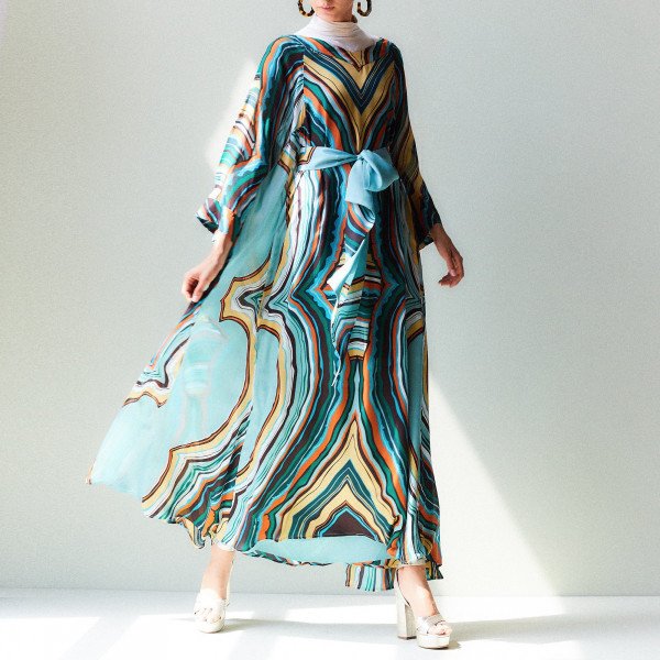 Dhela V-Neck Silk Kaftan Gown