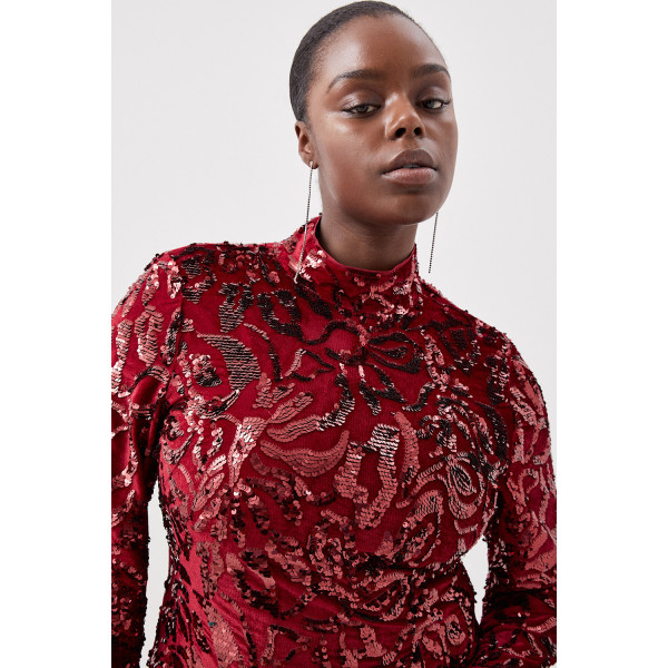 Karen Millen Plus Size Velvet Sequin Woven Aline Dress