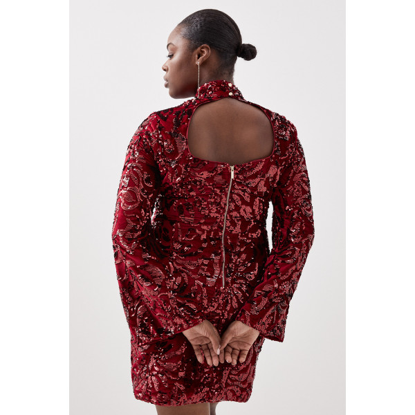 Karen Millen Plus Size Velvet Sequin Woven Aline Dress