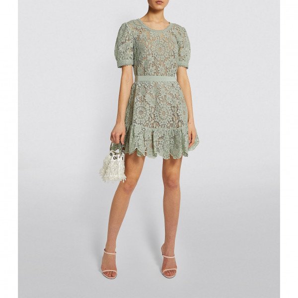 Self-Portrait Guipure Lace Mini Dress In Mint