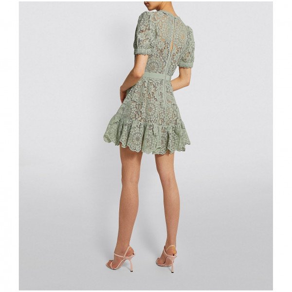 Self-Portrait Guipure Lace Mini Dress In Mint