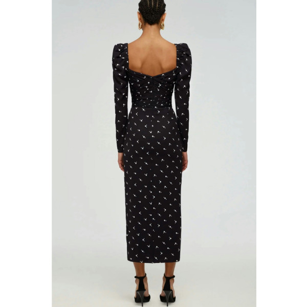 Self-Portrait Polka Dot Long Sleeved Crepe Midi Dress
