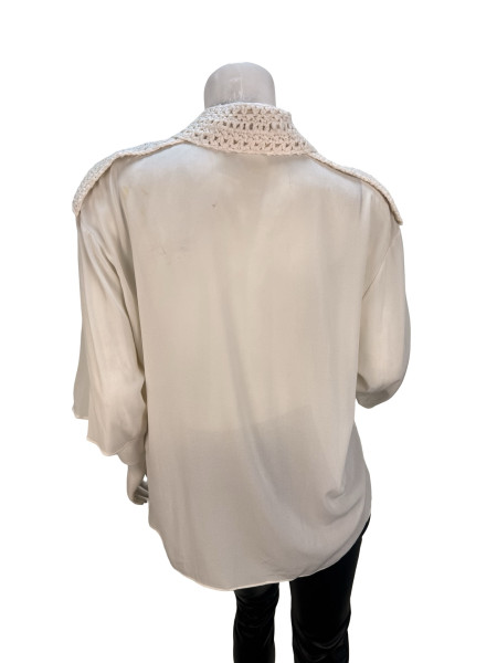 CHANEL Short Sleeve Knitted Collar Blouse in White