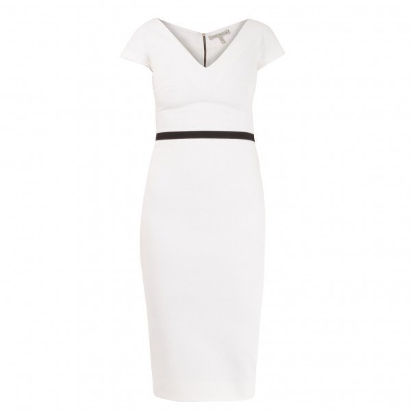 Victoria Beckham V-Neck Contrast Fitted Dress